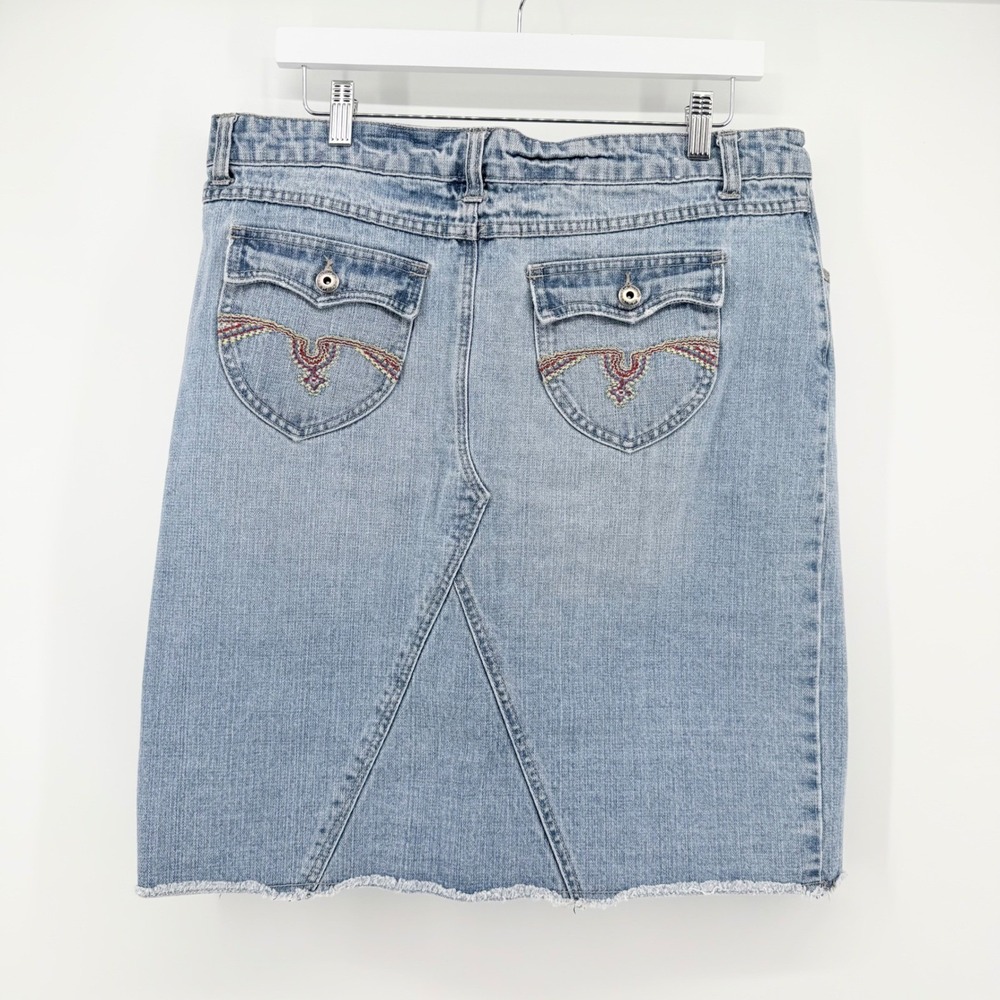 Lee 13/14M Embroidered Flap Pockets Denim Midi Skirt Raw Hem Retro Y2K Vintage